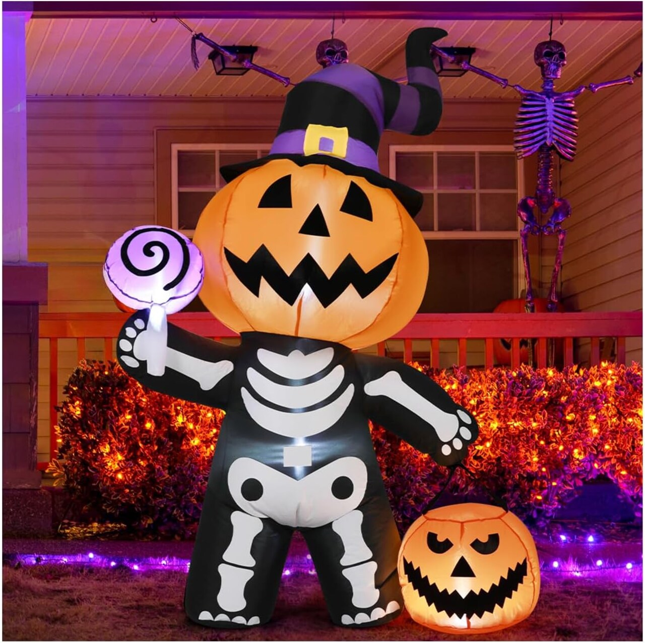 GOOSH 6 FT Halloween Inflatable Pumpkin Skull Body Blow Up Yard Pumpkin with Built-in LEDs
